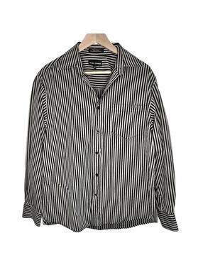 Michael Brandon Men's Cotton Black And Grey Long Sleeve Striped Shirt. LG